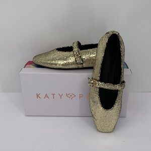 Katy Perry Evie maryjane flat shoe gold metallic crinkle vegan buckle new 9